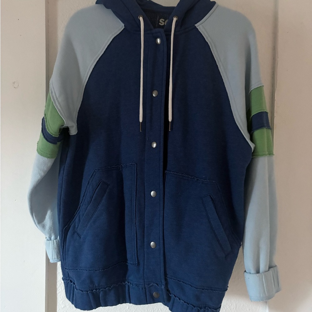 Cute long Blue and Green Hooded Jacket